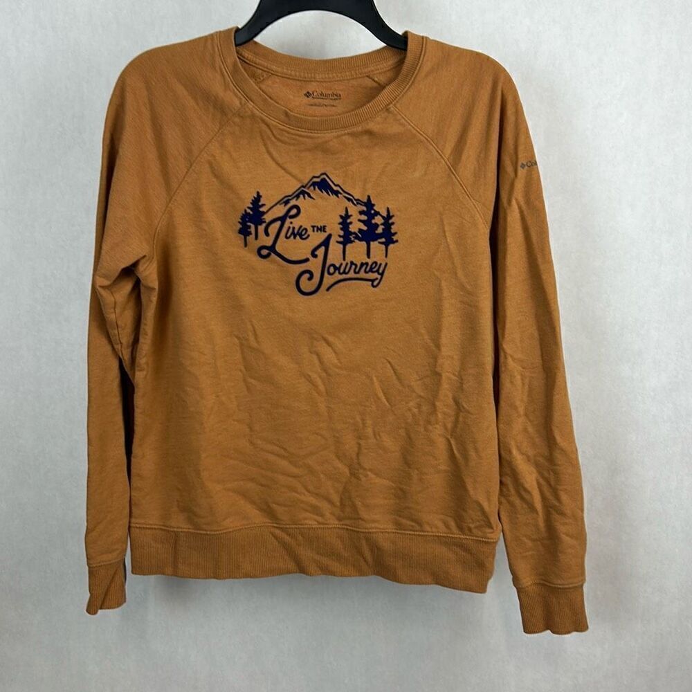 Columbia Fleece Sweatshirt Live the Journey Womens Sz Small Copper Long Sleeve S
